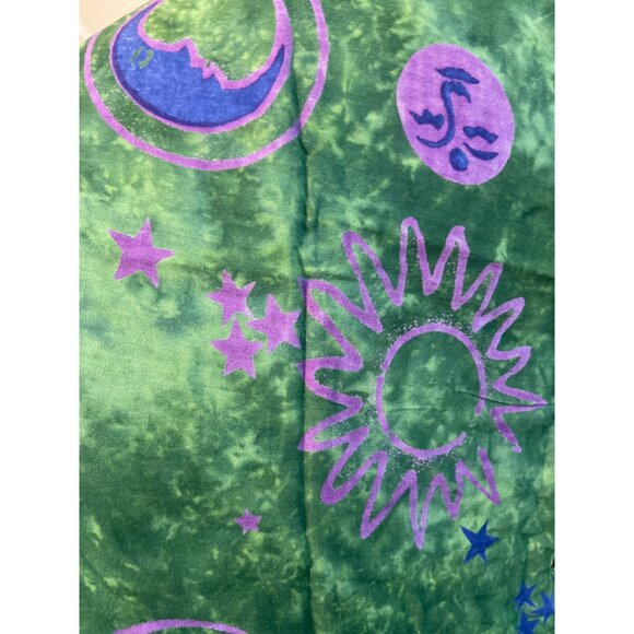 Celestial Print Green Purple Fringed Shawl Wrap Astrology Sun Moon 68" x 45" - Picture 3 of 5